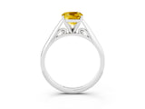 White gold Cushion Cut Yellow Sapphire Solitaire Engagement Ring with Cathedral Setting and Four-Prong Mount_39