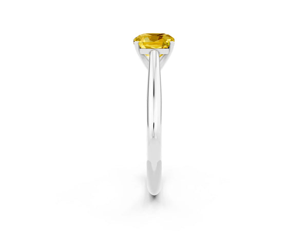 White gold Cushion Cut Yellow Sapphire Solitaire Engagement Ring with Cathedral Setting and Four-Prong Mount
