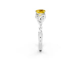 White gold Cushion Cut Yellow Sapphire Solitaire Engagement Ring with Celtic Knot Band and Four-Prong Setting_26