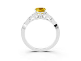 White gold Cushion Cut Yellow Sapphire Solitaire Engagement Ring with Celtic Knot Band and Four-Prong Setting_27