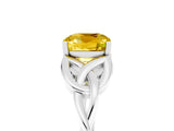White gold Cushion Cut Yellow Sapphire Solitaire Engagement Ring with Celtic Knot Band and Four-Prong Setting_29