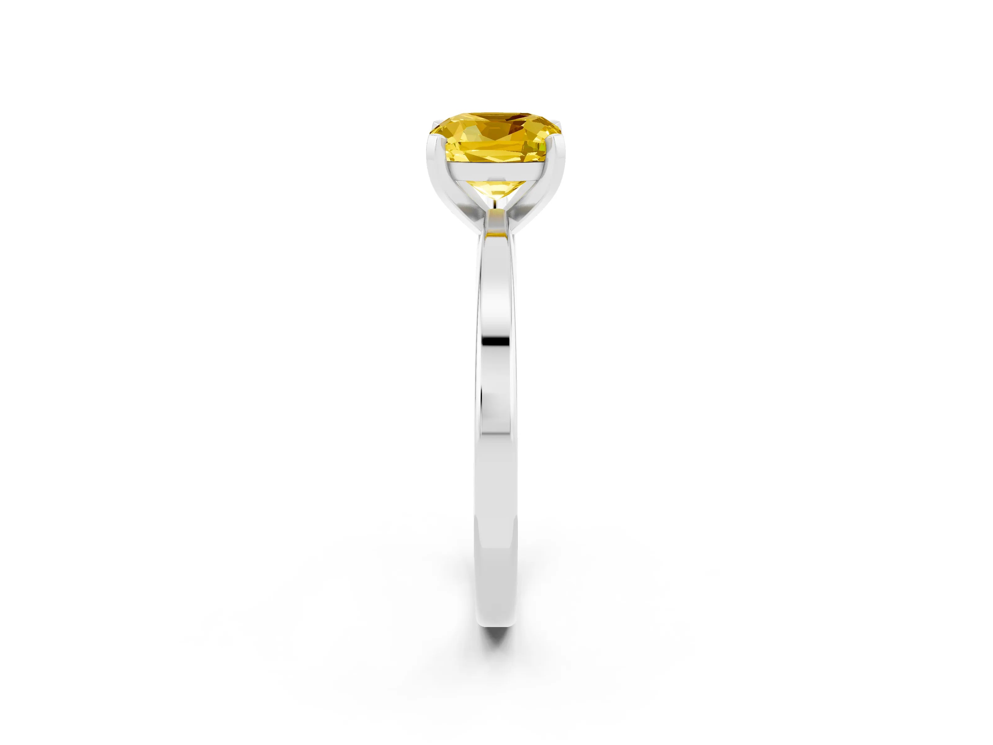 White gold Cushion Cut Yellow Sapphire Solitaire Engagement Ring with Classic Band and Four-Prong Setting_62