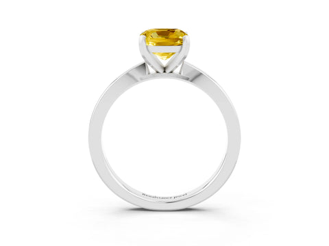 White gold Cushion Cut Yellow Sapphire Solitaire Engagement Ring with Classic Band and Four-Prong Setting_63
