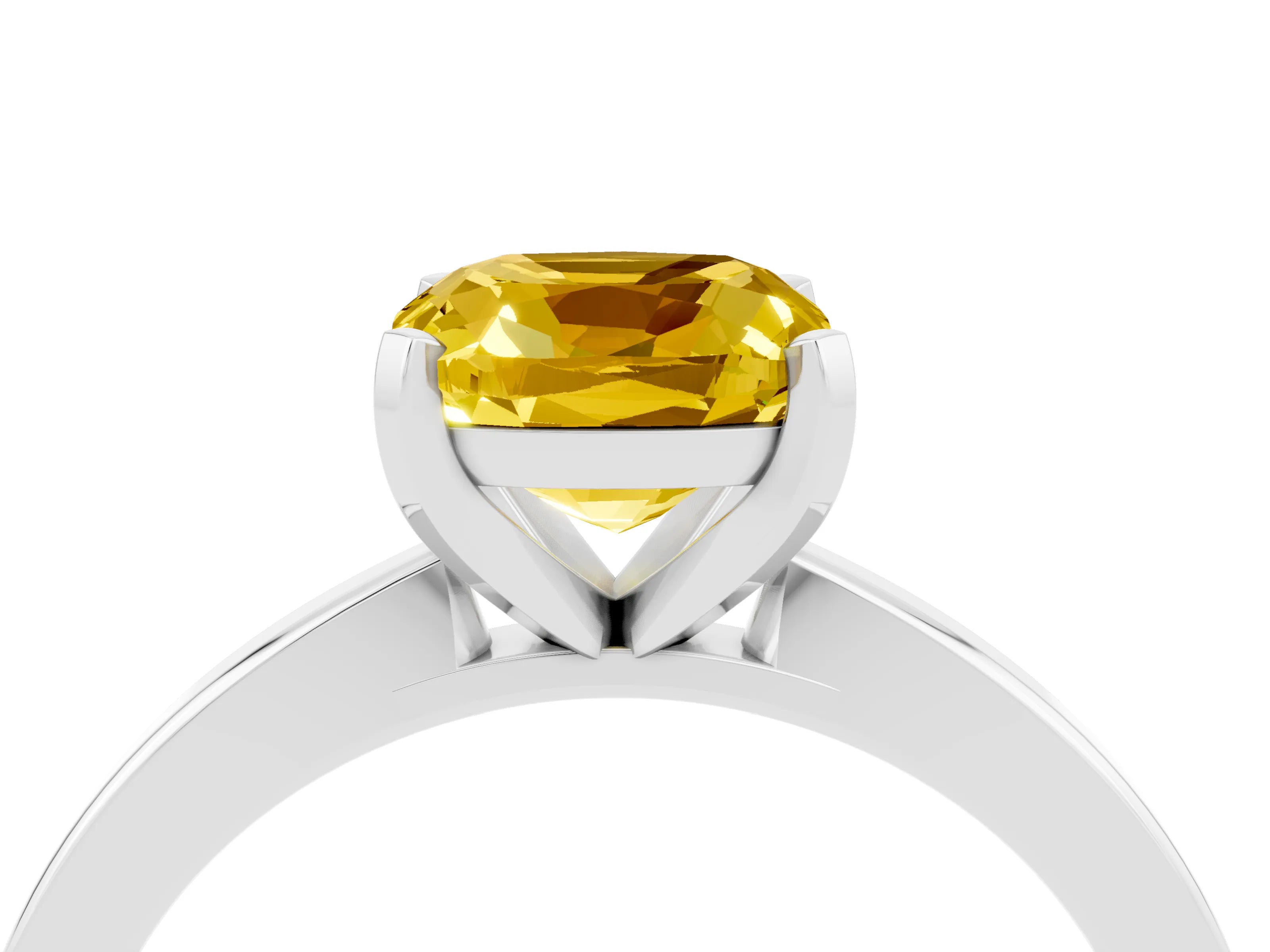 White gold Cushion Cut Yellow Sapphire Solitaire Engagement Ring with Classic Band and Four-Prong Setting_64