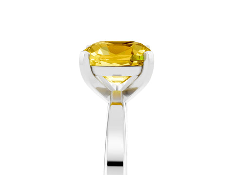 White gold Cushion Cut Yellow Sapphire Solitaire Engagement Ring with Classic Band and Four-Prong Setting_65
