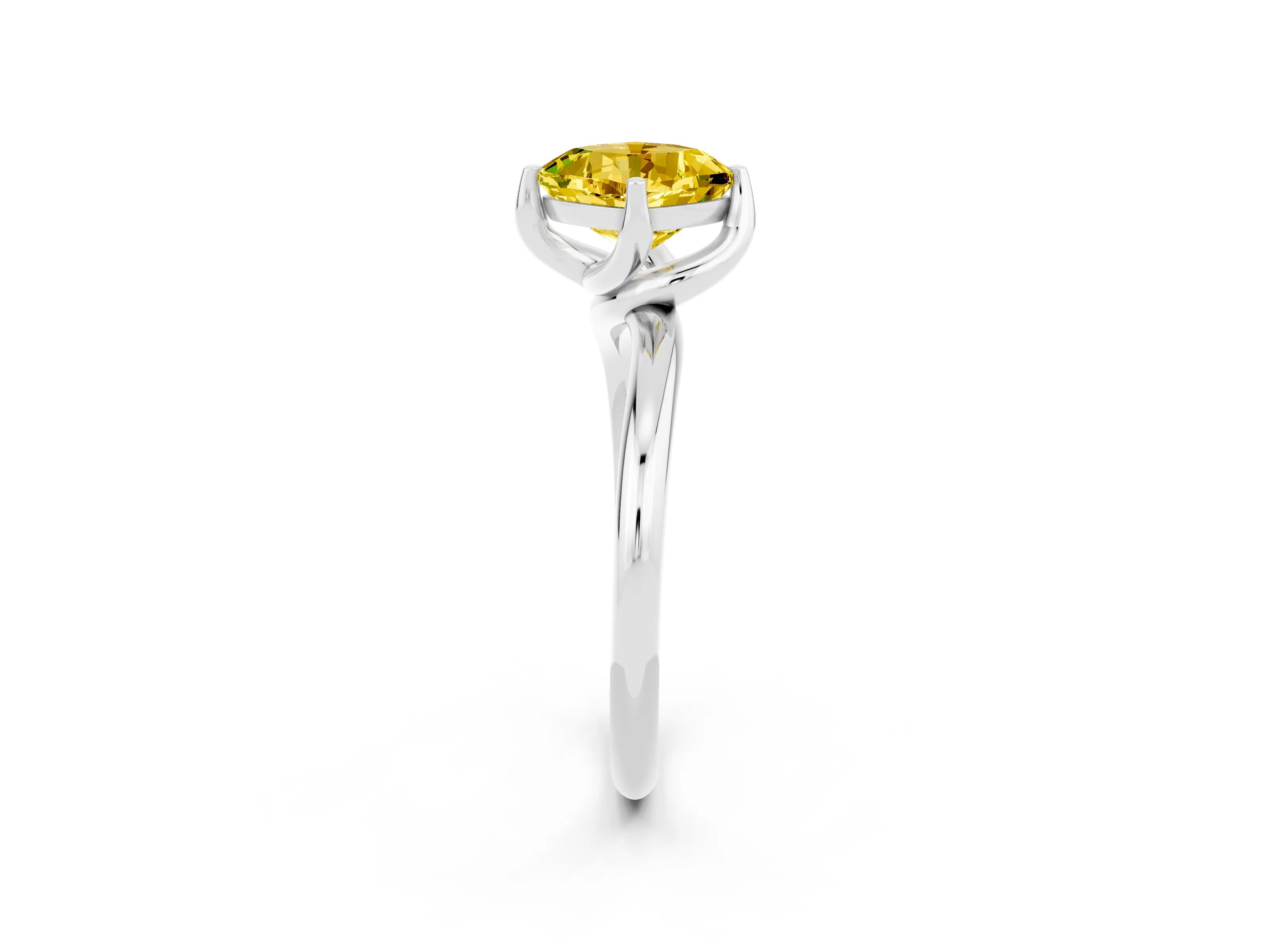 White gold Cushion Cut Yellow Sapphire Solitaire Engagement Ring with Four-Prong Setting and Classic Band_14