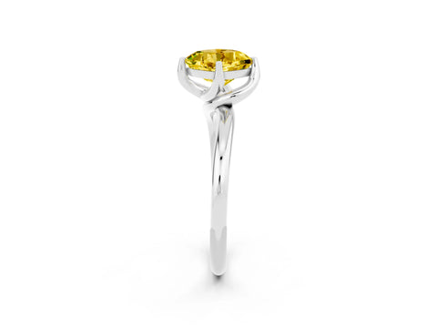 White gold Cushion Cut Yellow Sapphire Solitaire Engagement Ring with Four-Prong Setting and Classic Band_14