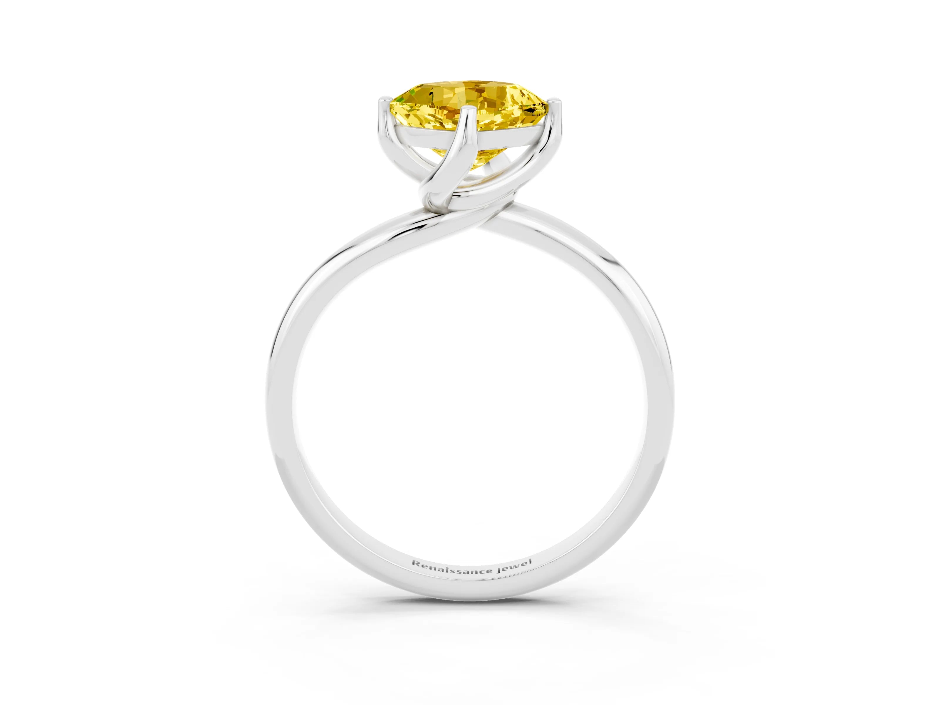 White gold Cushion Cut Yellow Sapphire Solitaire Engagement Ring with Four-Prong Setting and Classic Band_15