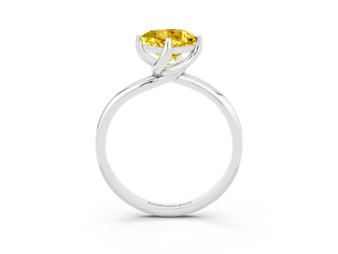 White gold Cushion Cut Yellow Sapphire Solitaire Engagement Ring with Four-Prong Setting and Classic Band_15