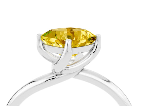 White gold Cushion Cut Yellow Sapphire Solitaire Engagement Ring with Four-Prong Setting and Classic Band_16