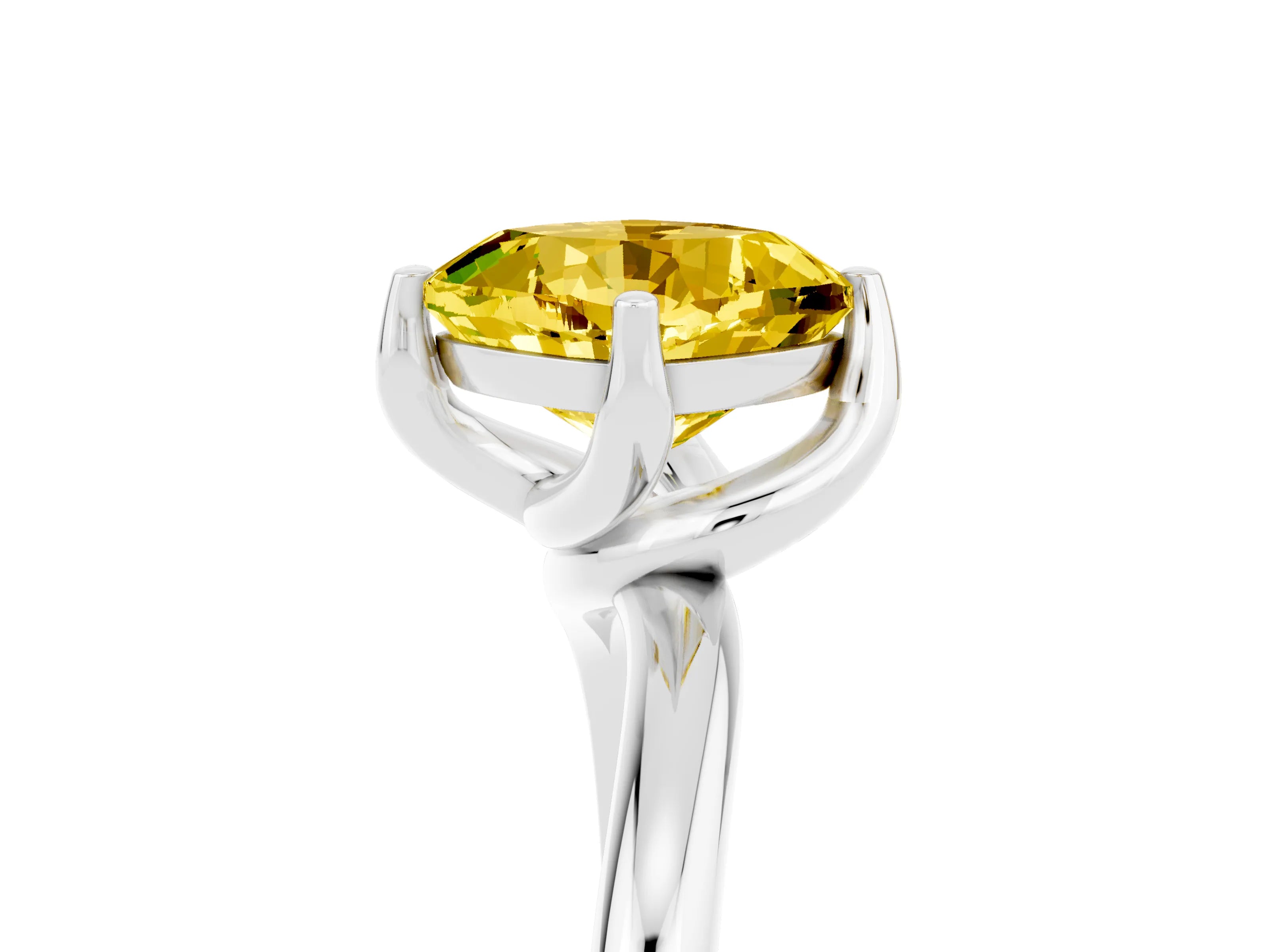 White gold Cushion Cut Yellow Sapphire Solitaire Engagement Ring with Four-Prong Setting and Classic Band_17
