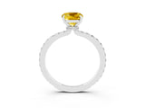 White gold Cushion Cut Yellow Sapphire Solitaire Engagement Ring with Pavé Band and Four-Prong Setting_27