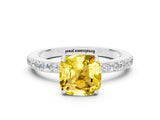 White gold Cushion Cut Yellow Sapphire Solitaire Engagement Ring with Pavé Band and Four-Prong Setting_30