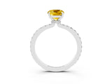 White gold Cushion Cut Yellow Sapphire Solitaire Engagement Ring with Pavé Band and Four-Prong Setting_33