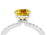 White gold Cushion Cut Yellow Sapphire Solitaire Engagement Ring with Pavé Band and Four-Prong Setting_34