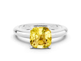 White gold Cushion Cut Yellow Sapphire Solitaire Engagement Ring with Round Band and Four-Prong Setting_24