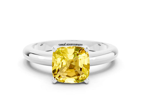 White gold Cushion Cut Yellow Sapphire Solitaire Engagement Ring with Round Band and Four-Prong Setting_24
