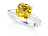 White gold Cushion Cut Yellow Sapphire Solitaire Engagement Ring with Round Band and Four-Prong Setting_25
