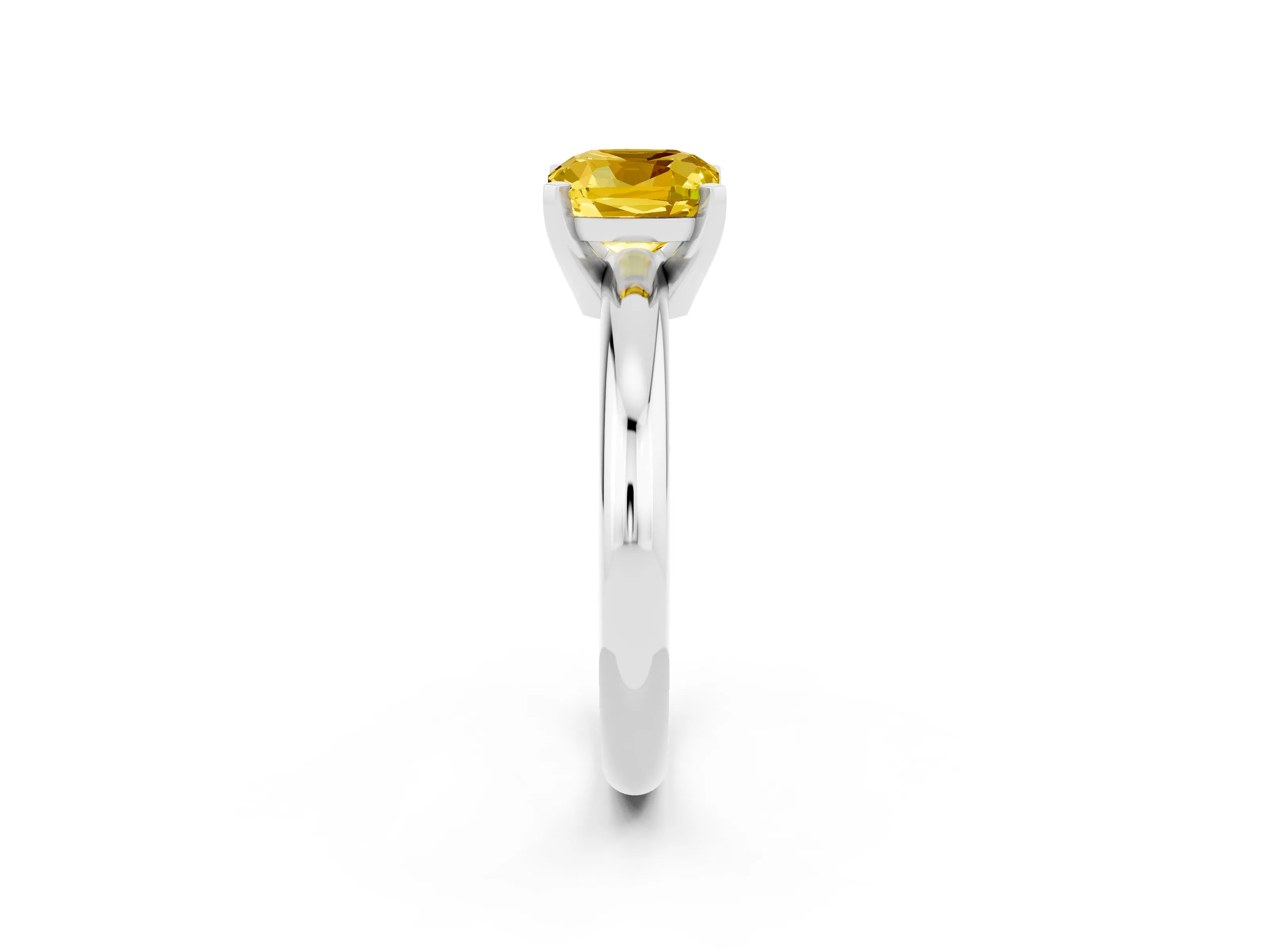 White gold Cushion Cut Yellow Sapphire Solitaire Engagement Ring with Round Band and Four-Prong Setting_26