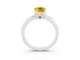 White gold Cushion Cut Yellow Sapphire Solitaire Engagement Ring with Round Band and Four-Prong Setting_27