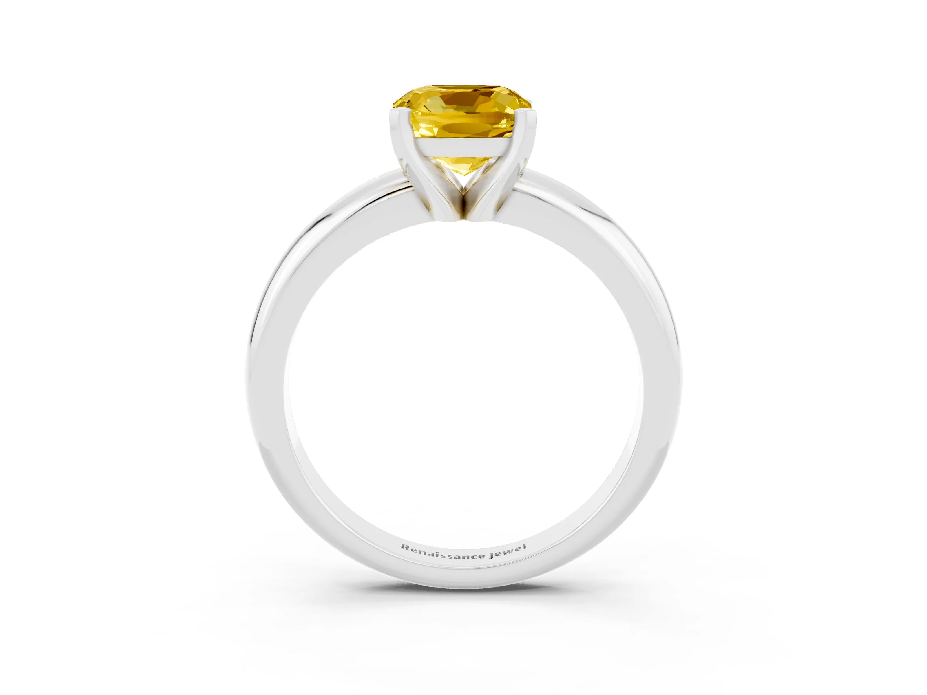 White gold Cushion Cut Yellow Sapphire Solitaire Engagement Ring with Round Band and Four-Prong Setting_27