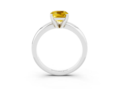 White gold Cushion Cut Yellow Sapphire Solitaire Engagement Ring with Round Band and Four-Prong Setting_27