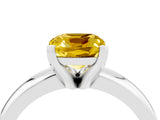 White gold Cushion Cut Yellow Sapphire Solitaire Engagement Ring with Round Band and Four-Prong Setting_28