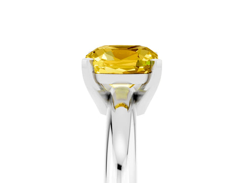 White gold Cushion Cut Yellow Sapphire Solitaire Engagement Ring with Round Band and Four-Prong Setting_29