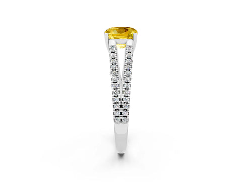 White gold Cushion Cut Yellow Sapphire Solitaire Engagement Ring with Split Shank Pavé Band_14
