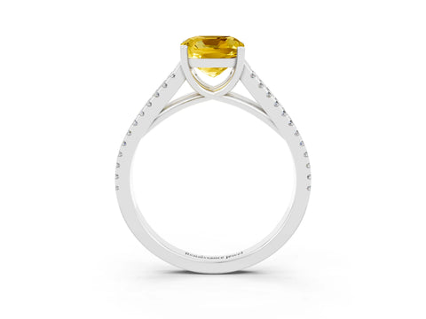White gold Cushion Cut Yellow Sapphire Solitaire Engagement Ring with Split Shank Pavé Band_15