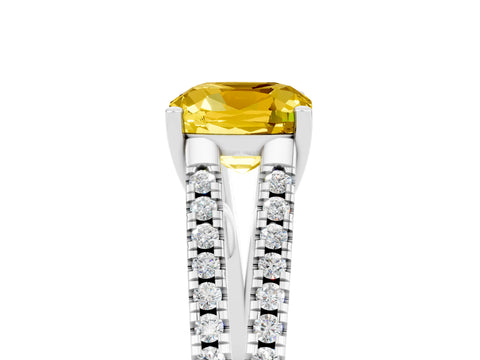 White gold Cushion Cut Yellow Sapphire Solitaire Engagement Ring with Split Shank Pavé Band_17