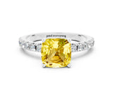 White gold Cushion Cut Yellow Sapphire Solitaire Pavé Band with Four-Prong Setting_24