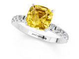White gold Cushion Cut Yellow Sapphire Solitaire Pavé Band with Four-Prong Setting_25