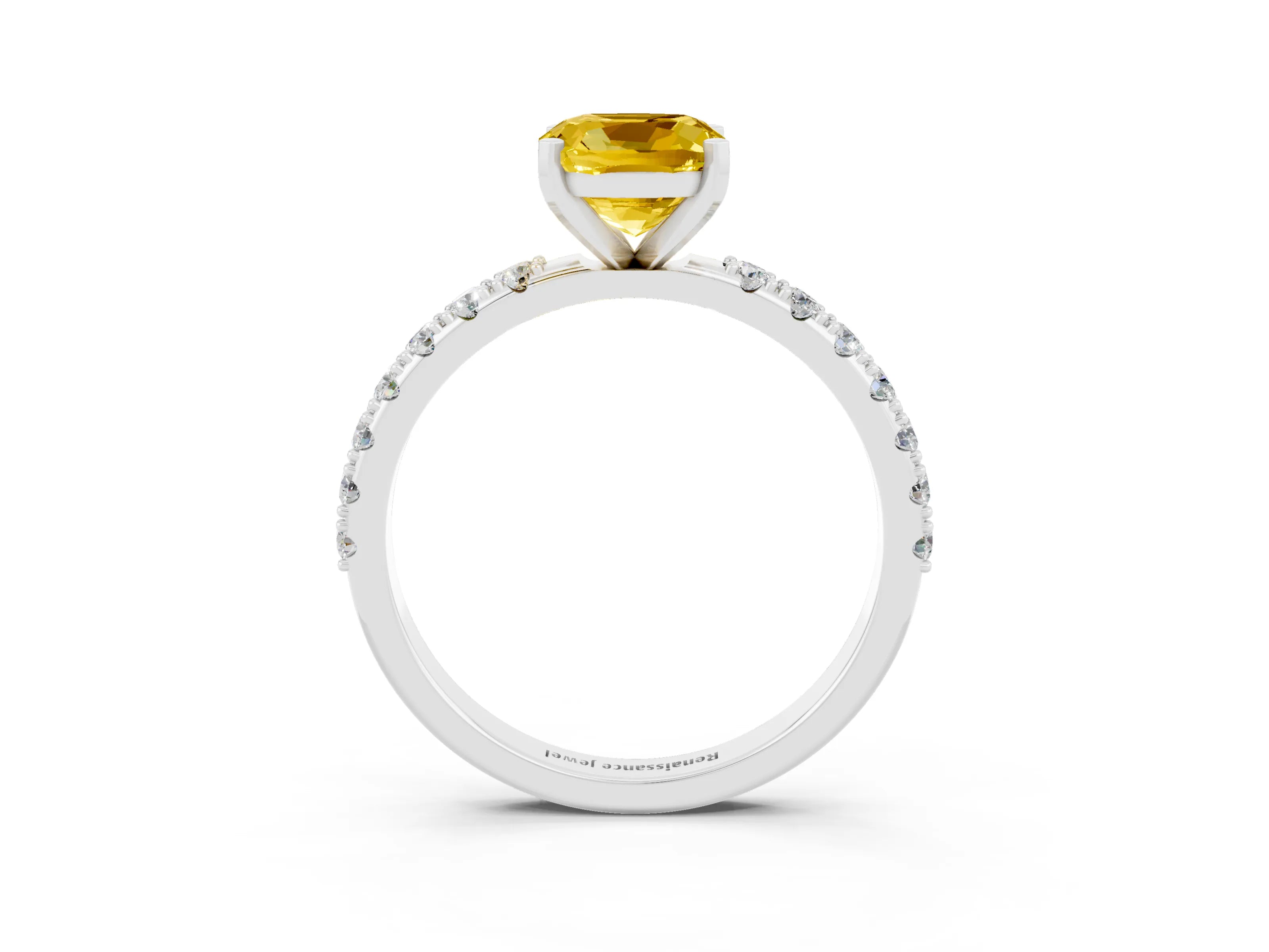 White gold Cushion Cut Yellow Sapphire Solitaire Pavé Band with Four-Prong Setting_27