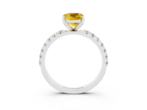 White gold Cushion Cut Yellow Sapphire Solitaire Pavé Band with Four-Prong Setting_27