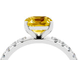 White gold Cushion Cut Yellow Sapphire Solitaire Pavé Band with Four-Prong Setting_28
