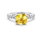 White gold Cushion Cut Yellow Sapphire Solitaire Pavé Engagement Ring with Round Band and Prong Setting_12