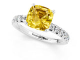 White gold Cushion Cut Yellow Sapphire Solitaire Pavé Engagement Ring with Round Band and Prong Setting_13