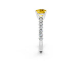 White gold Cushion Cut Yellow Sapphire Solitaire Pavé Engagement Ring with Round Band and Prong Setting_14