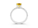 White gold Cushion Cut Yellow Sapphire Solitaire Pavé Engagement Ring with Round Band and Prong Setting_15