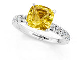 White gold Cushion Cut Yellow Sapphire Solitaire Pavé Engagement Ring with Round Band and Prong Setting_89