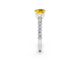 White gold Cushion Cut Yellow Sapphire Solitaire Pavé Engagement Ring with Round Band and Prong Setting_90