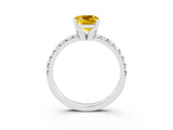 White gold Cushion Cut Yellow Sapphire Solitaire Pavé Engagement Ring with Round Band and Prong Setting_91