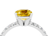 White gold Cushion Cut Yellow Sapphire Solitaire Pavé Engagement Ring with Round Band and Prong Setting_92
