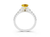 White gold Cushion Cut Yellow Sapphire Solitaire Ring with Cathedral Setting and Pavé Band_27