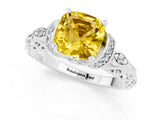 White gold Cushion Cut Yellow Sapphire Solitaire Ring with Filigree Band and Four-Prong Setting_49
