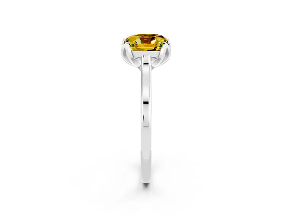 Platinum Cushion Cut Yellow Sapphire Solitaire Ring with Flower Prong Setting and Classic Band