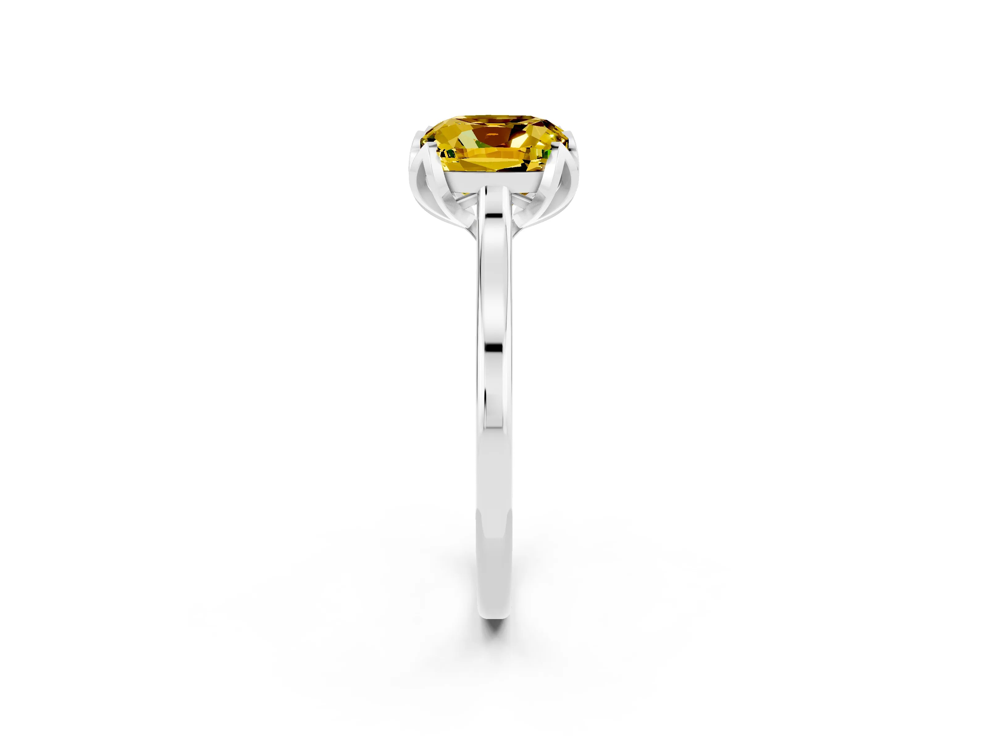 White gold Cushion Cut Yellow Sapphire Solitaire Ring with Flower Prong Setting and Classic Band_14
