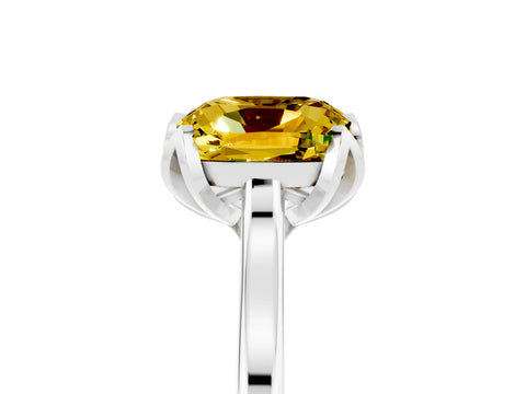 White gold Cushion Cut Yellow Sapphire Solitaire Ring with Flower Prong Setting and Classic Band_17