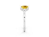 White gold Cushion Cut Yellow Sapphire Solitaire Ring with Flower Prong Setting and Classic Band_26